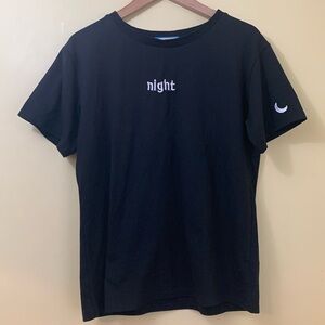 Cherry AKA Black Embroidered Night Crescent Moon Crewneck Short Sleeve T-Shirt L